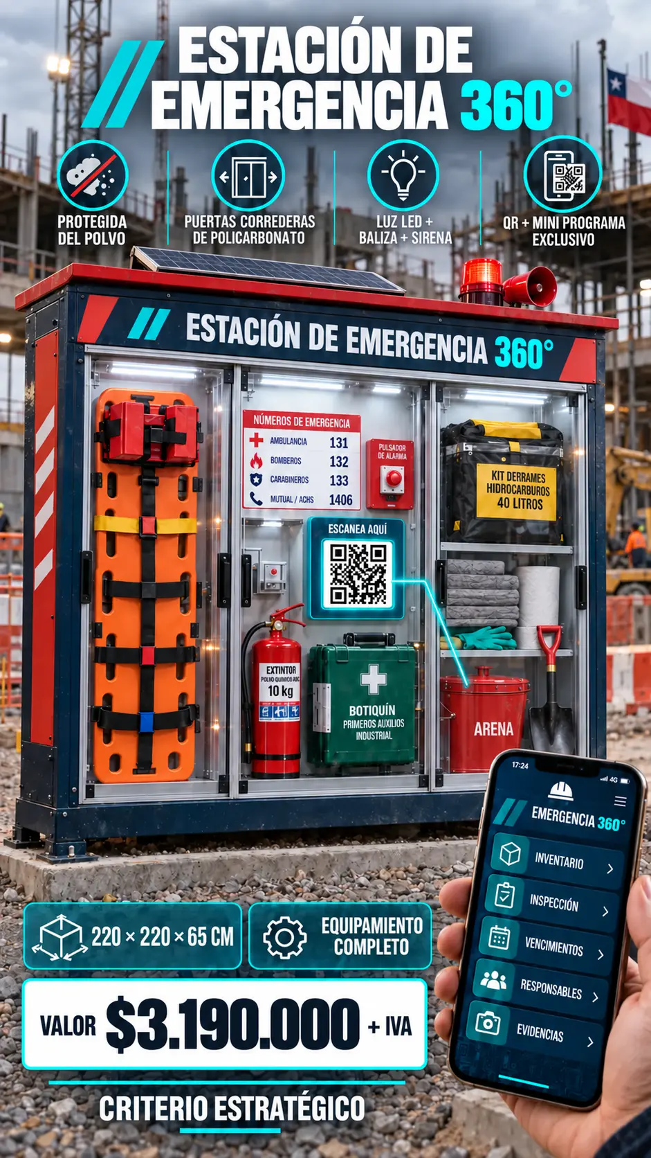 Estación de Emergencia 360 instalada en una obra