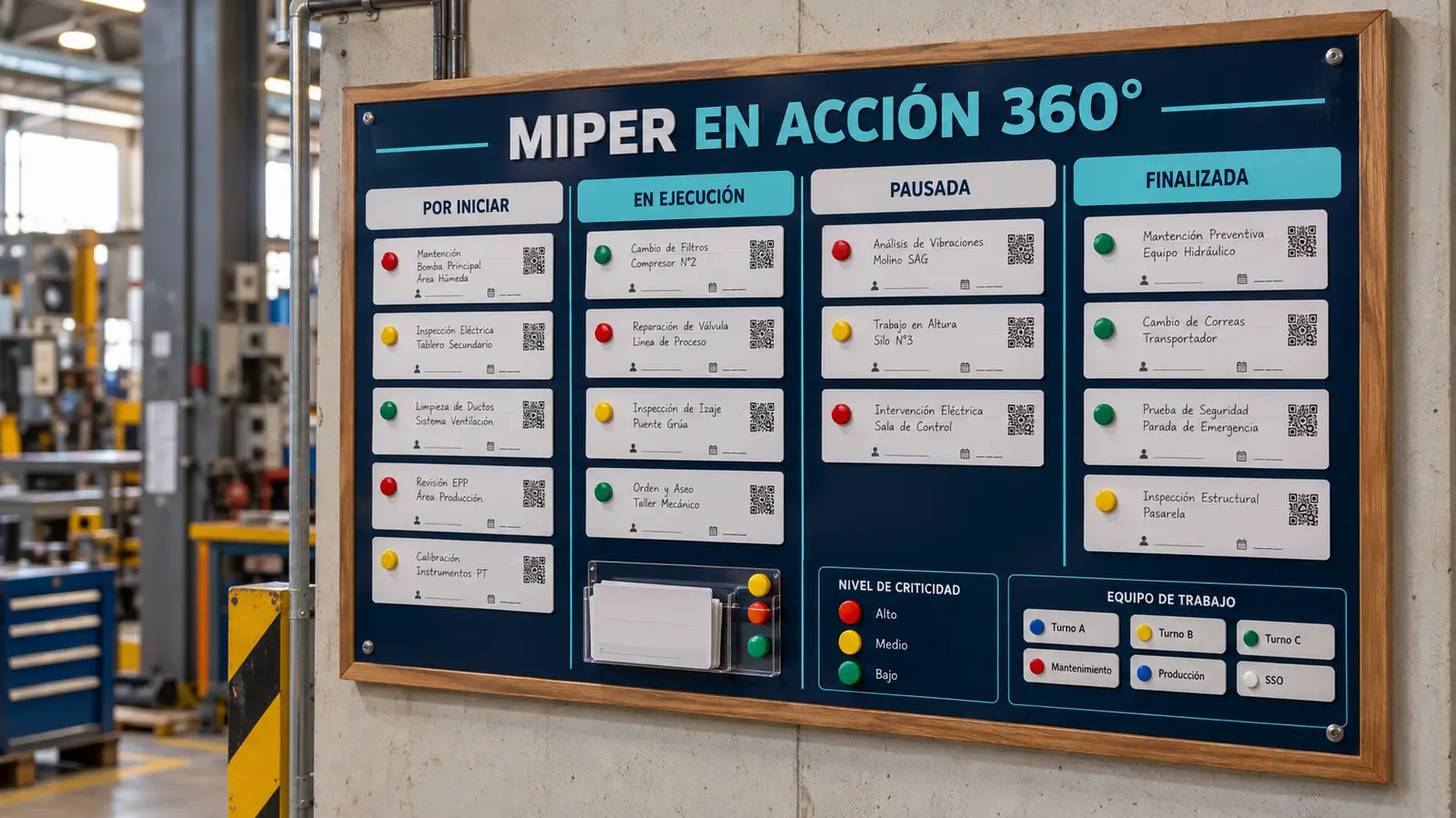 Tablero MIPER en Acción 360 para control diario de riesgos